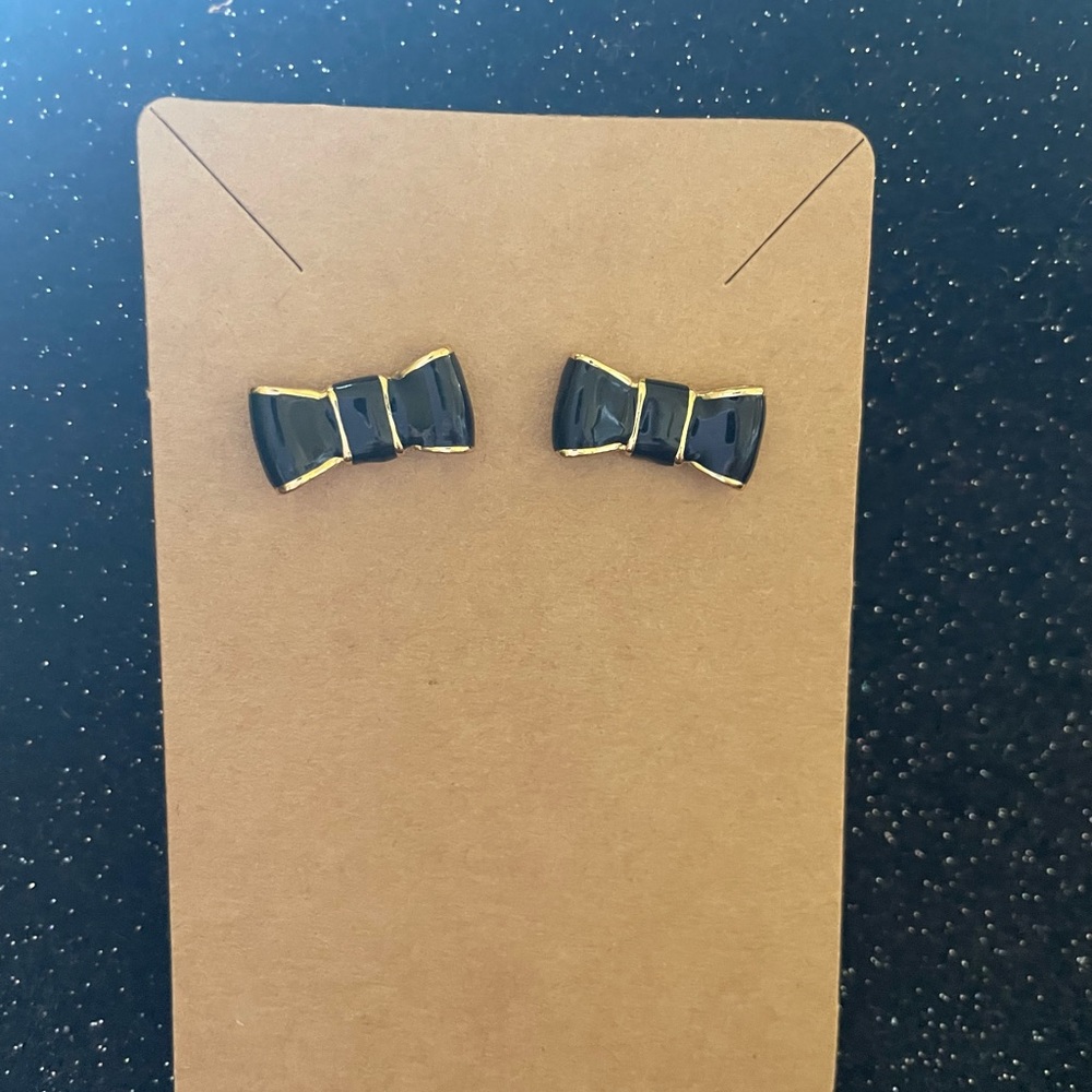 Kate spade black bow earrings with gold tone accents